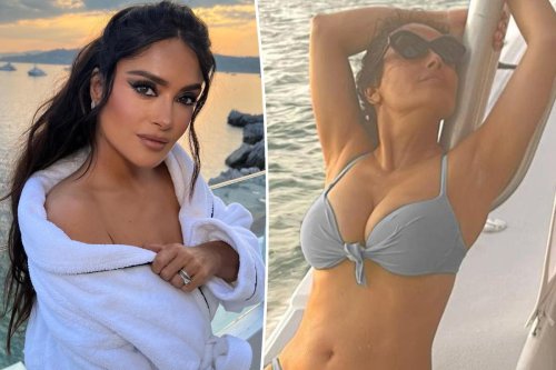 Salma Hayek 56 Is A Goddess In Baby Blue Bikini During Boat Trip