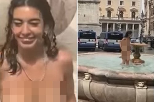 Moment Woman Strips Naked Before Taking Dip In Italian Fountain In