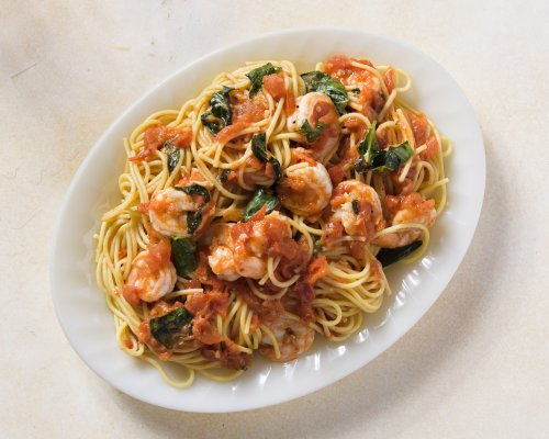 Spaghetti with Shrimp, Tomatoes and White Wine