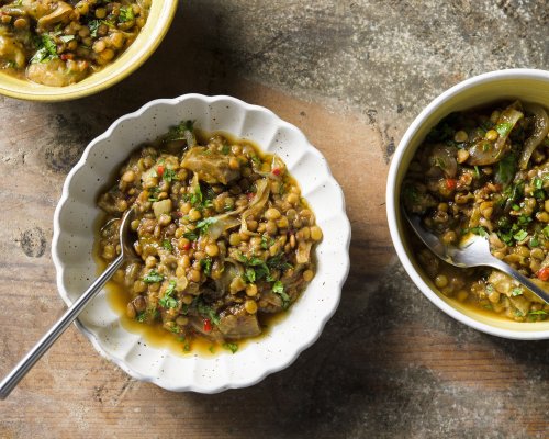 Lentil and Eggplant Stew with Pomegranate Molasses