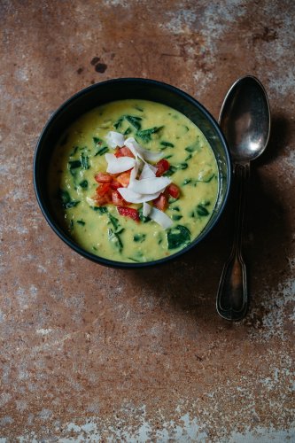 Spicy Red Lentil Stew with Coconut Milk and Spinach