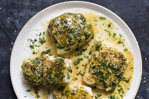 Roast Cod with Tahini-Herb Butter