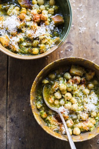 Garlic and Cilantro Soup with Chickpeas (Açorda Alentejana)