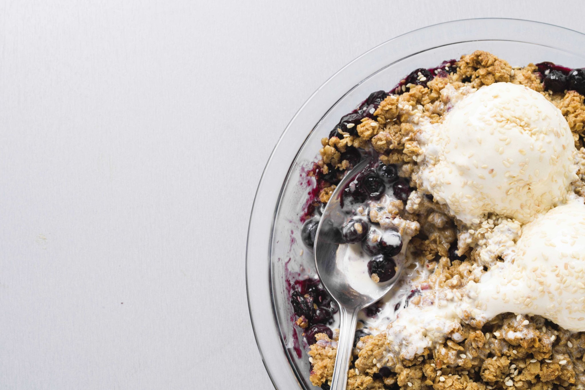 Blueberry Crumble with Oats and Tahini