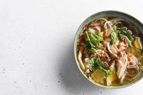 Chicken and Rice Noodles in Ginger-Hoisin Broth