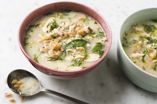 Chicken, Chickpea and Yogurt Soup with Toasted Orzo