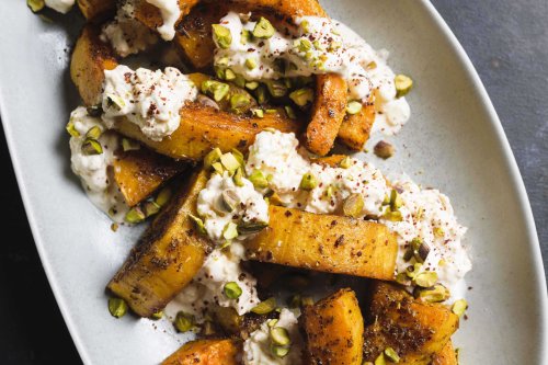 Roasted Butternut Squash with Cumin Seeds, Feta and Pistachios