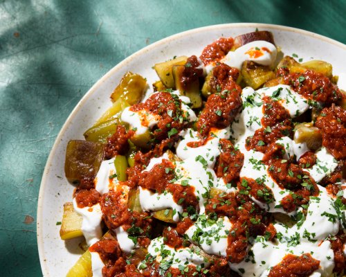 Turkish Eggplant and Peppers with Tomatoes and Garlicky Yogurt