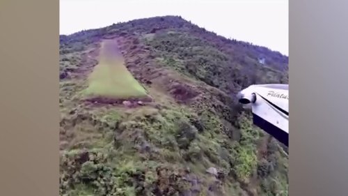 À bord de son Pilatus, il filme ses atterrissages sur des pistes extrêmes
