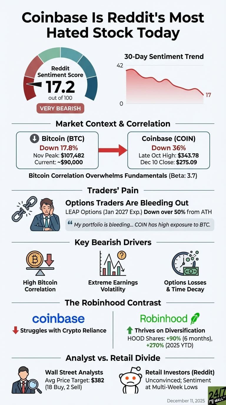 Coinbase Sentiment Hits Rock Bottom as Bitcoin Correlation Crushes Options Traders