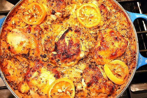 One-Pan Baked Greek Chicken Recipe With Lemon Rice Is Fantastic