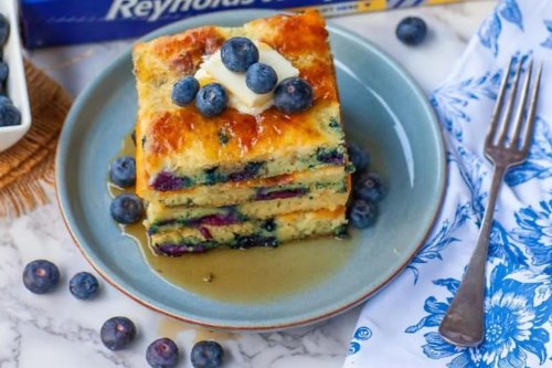 Moist & Fluffy Sheet Pan Buttermilk Blueberry Pancakes Recipe