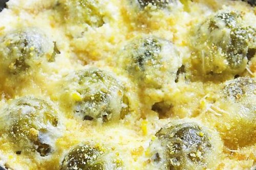 Cheesy Creamed Brussels Sprouts Recipe With Parmesan & Mozzarella