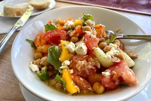 Easy Mediterranean Chickpea Tuna Salad Recipe With Lemon Garlic Dressing