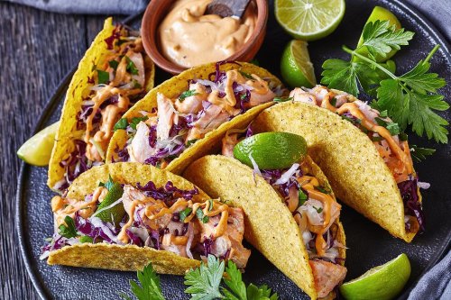 Skinny Salmon Tacos Recipe With Red Cabbage Cilantro Slaw & Chipotle Sauce | Seafood | 30Seconds Food