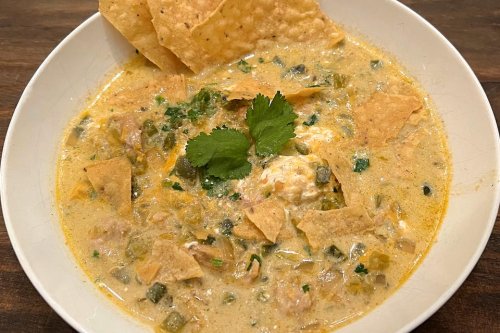 Creamy Mexican Green Chile Chicken Tortilla Soup Recipe (Stovetop or Slow Cooker)