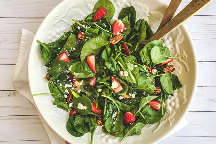 Strawberry Spinach Salad with Feta and Toasted Pecans