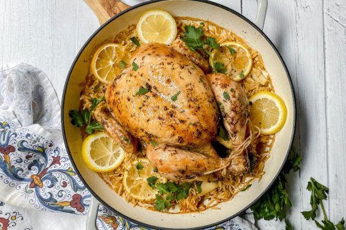 Greek Roasted Chicken with Lemon Orzo