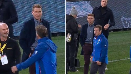 Inside the frosty exchange between Kane Cornes and Luke Beveridge at GMHBA Stadium