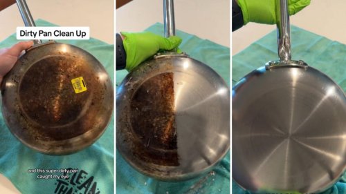 TikTok janitor uses $8 Coles and Woolworths buy to turn dirty pan ‘brand new again’
