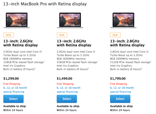 Apple refreshes entire Retina MacBook Pro lineup with improved processors and more RAM standard