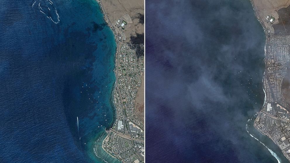 Before-and-after images show devastation in Maui due to wildfires