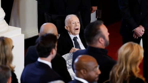 Jimmy Carter attends memorial service for wife of 77 years, Rosalynn Carter