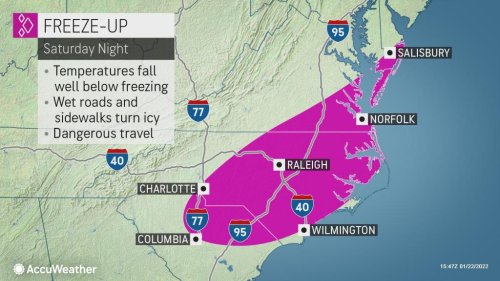 Plummeting temperatures to yield rapid freeze-up in southeastern US