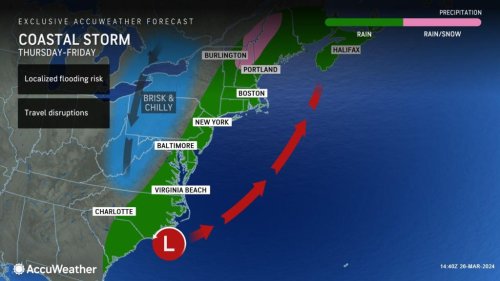 Rainstorm to drench, slow travel on East Coast of US prior to Easter