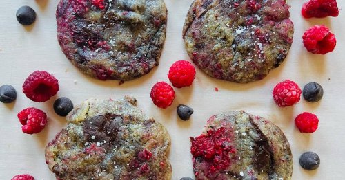 Throw backyard berries into these chewy, melty chocolate-raspberry pan-bangin’ cookies