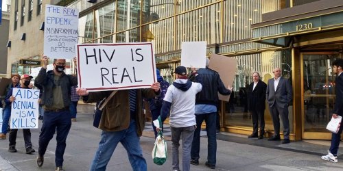 ACT UP and GLAAD Protest Simon Schuster's 'Denialist' HIV Book