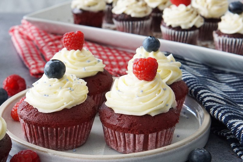 Raspberry-Filled 4th of July Cupcakes