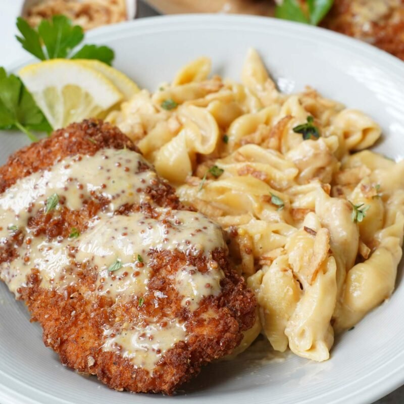 Pretzel Crusted Chicken & French Onion Mac & Cheese