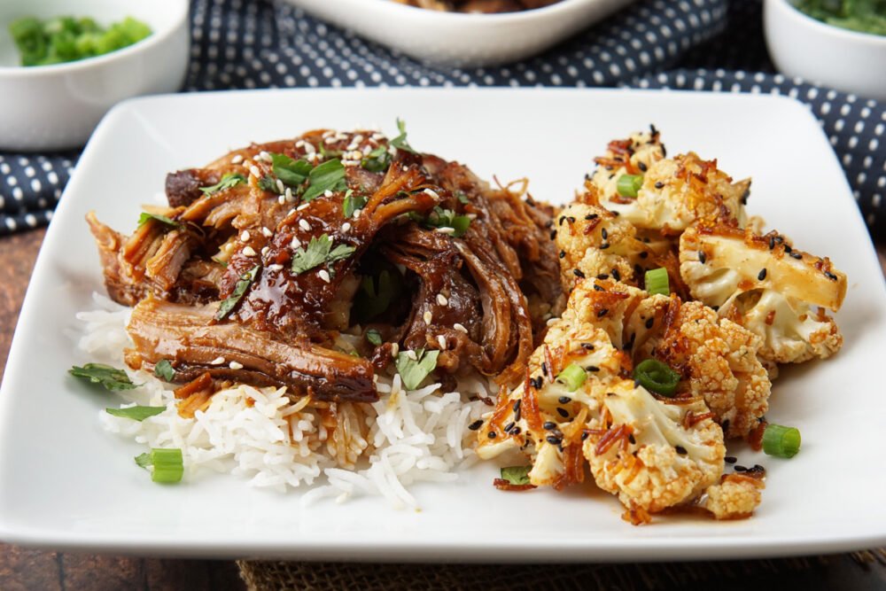 Honey Soy Pork & Roasted Cauliflower with Crispy Rice