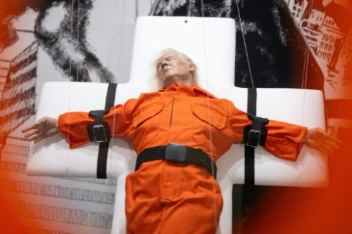 Sculpture of Trump strapped to a cross displayed in Switzerland