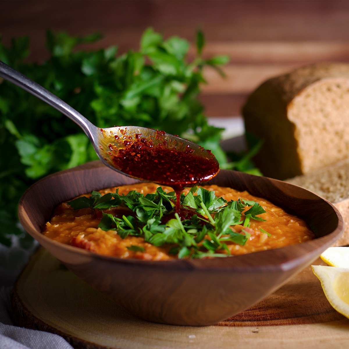 Red Lentil Soup with Ham and Aleppo Pepper