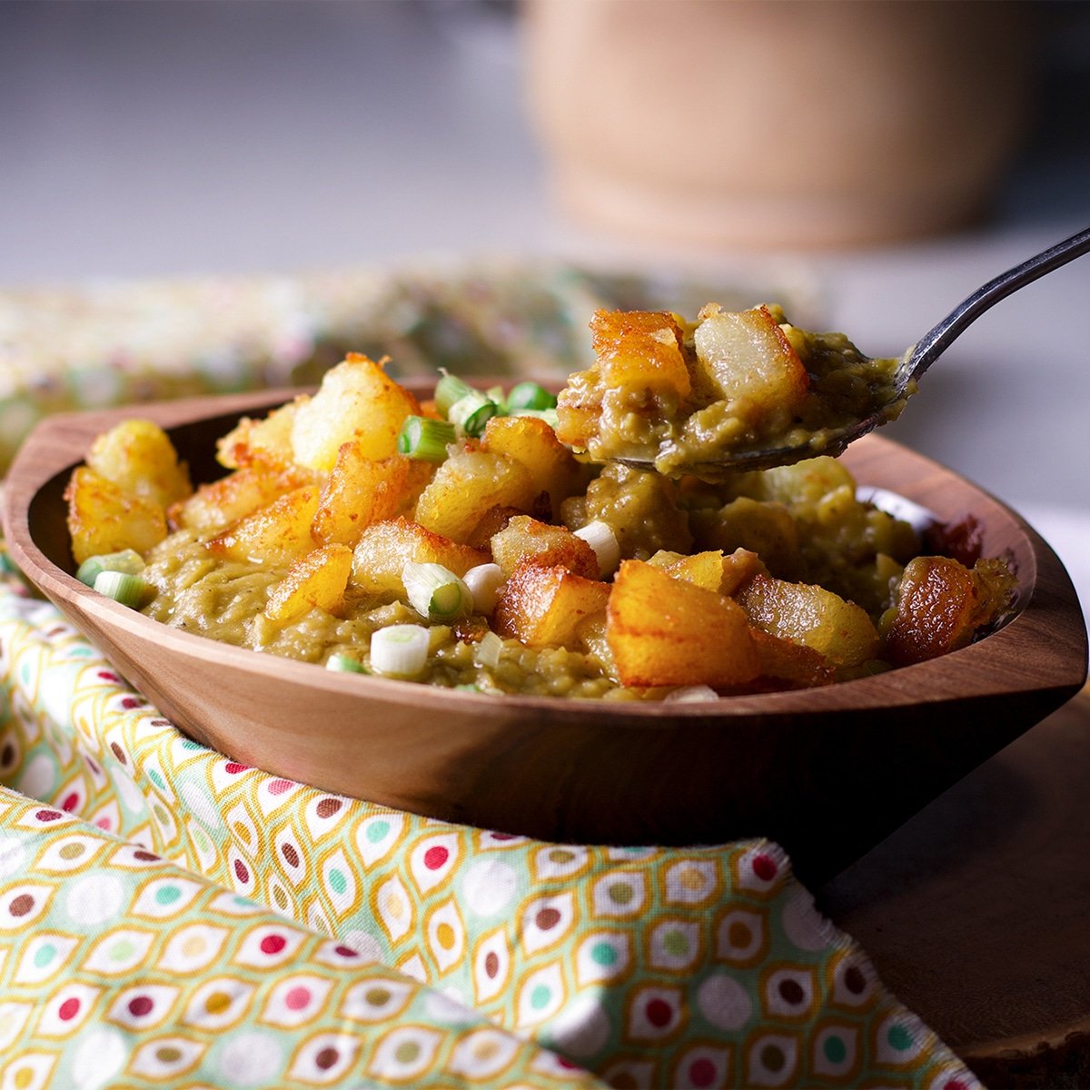 Split Pea Soup with Truffle Fried Potatoes