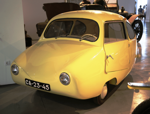 1955 Egg Fuldamobil. Yellow version * All PYRENEES · France, Spain, Andorra