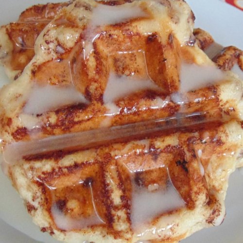 Cinnamon Roll Waffles with Cream Cheese Syrup