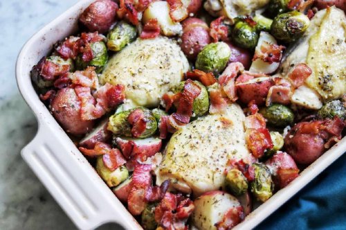 Chicken and Brussels Sprouts with Bacon and Potatoes