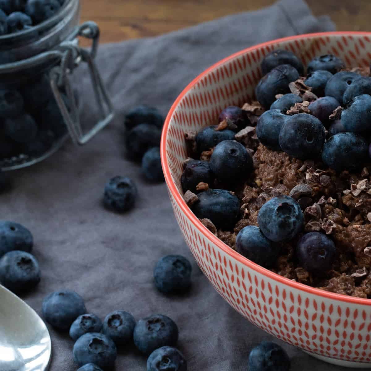 Chocolate Oatmeal with Peanut Butter & Blueberries