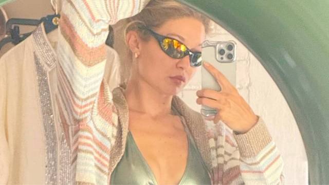 Gigi Hadid Nearly Spills Out of Plunging Roberto Cavalli Dress for Vogue