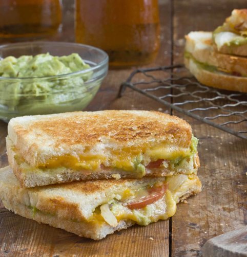 Our Best Grilled Cheese Recipe: Cheddar Jack Grilled Cheese with Charred Onions & Guacamole