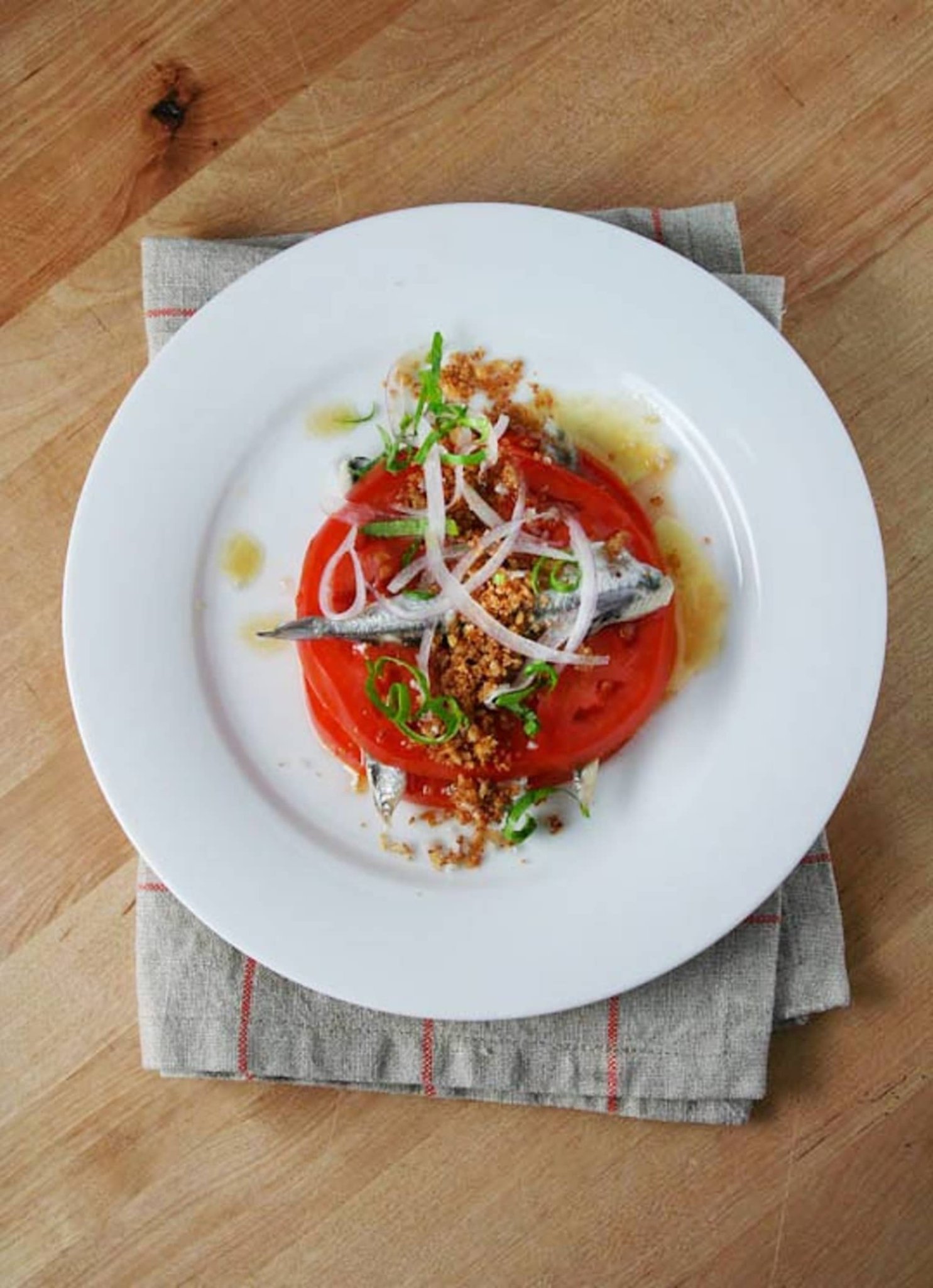 Recipe: Tomato & Anchovies with Bread Crumbs, Basil & Red Onion