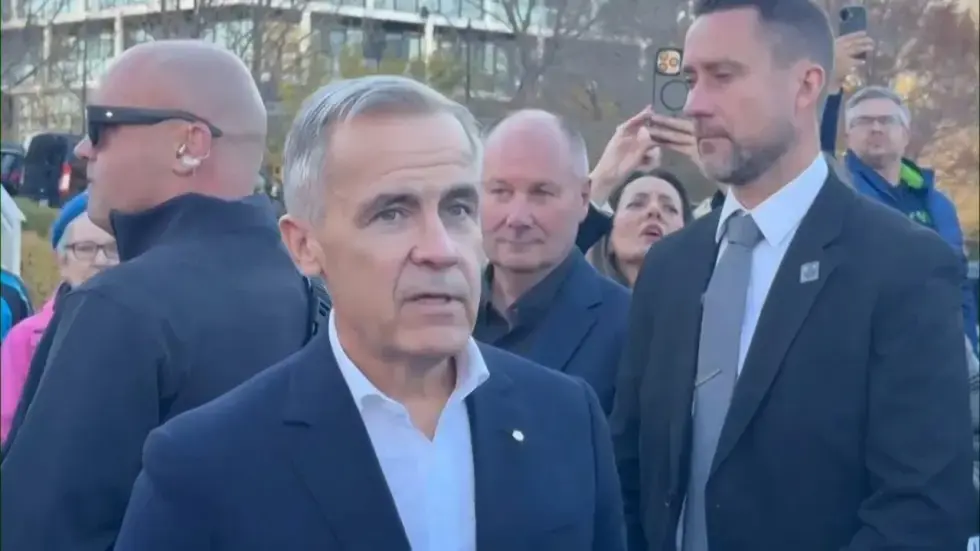 Image from AP's coverage: Prime Minister Mark Carney says US is trying to break Canada as Alberta votes on separation path