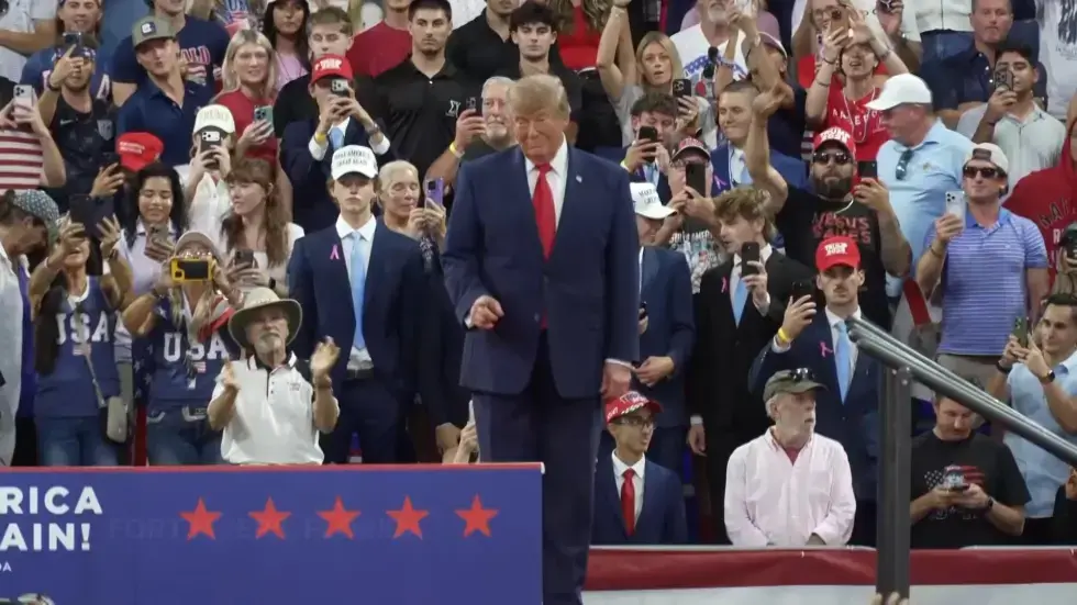 Image from AP's coverage: Trump at South Florida rally revives the idea of military intervention in Cuba after Iran