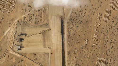 An airstrip is being built on a Yemeni island during the ongoing war, with 'I LOVE UAE' next to it