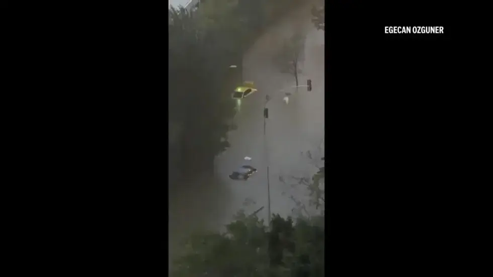 Image from AP's coverage: Heavy rain and flooding in Istanbul forces closure of schools