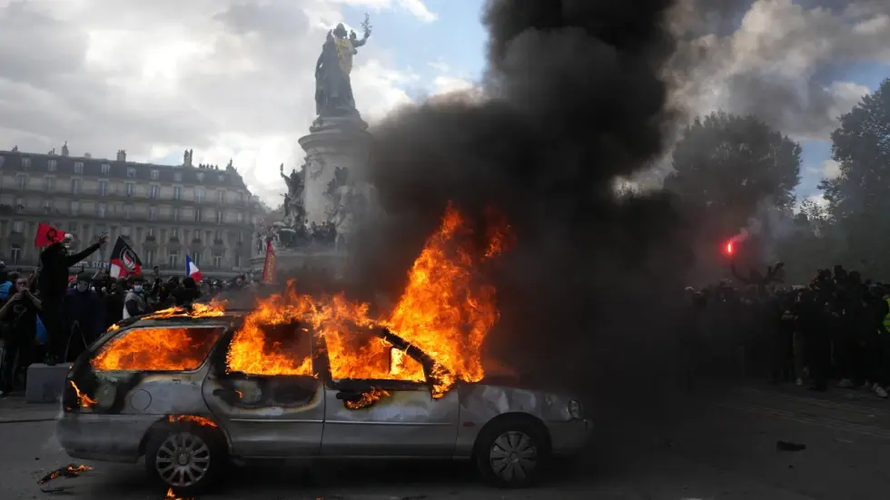 Image from AP's coverage: Paris police issue overnight curfew in 2 areas of French capital to try to prevent further disorder