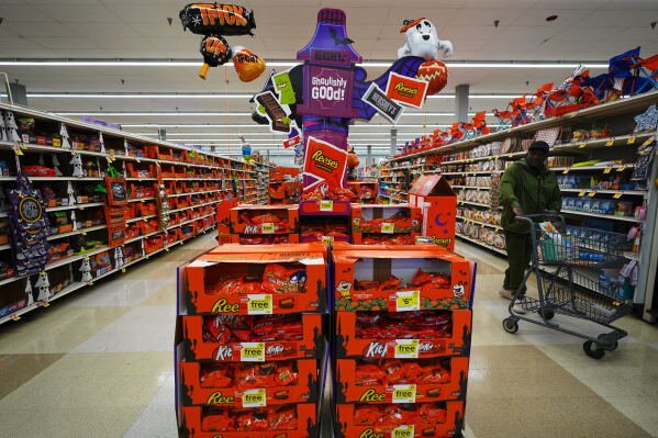 Image from AP's coverage: Halloween candy sales are off to a slow start amid high chocolate prices and affordability concerns